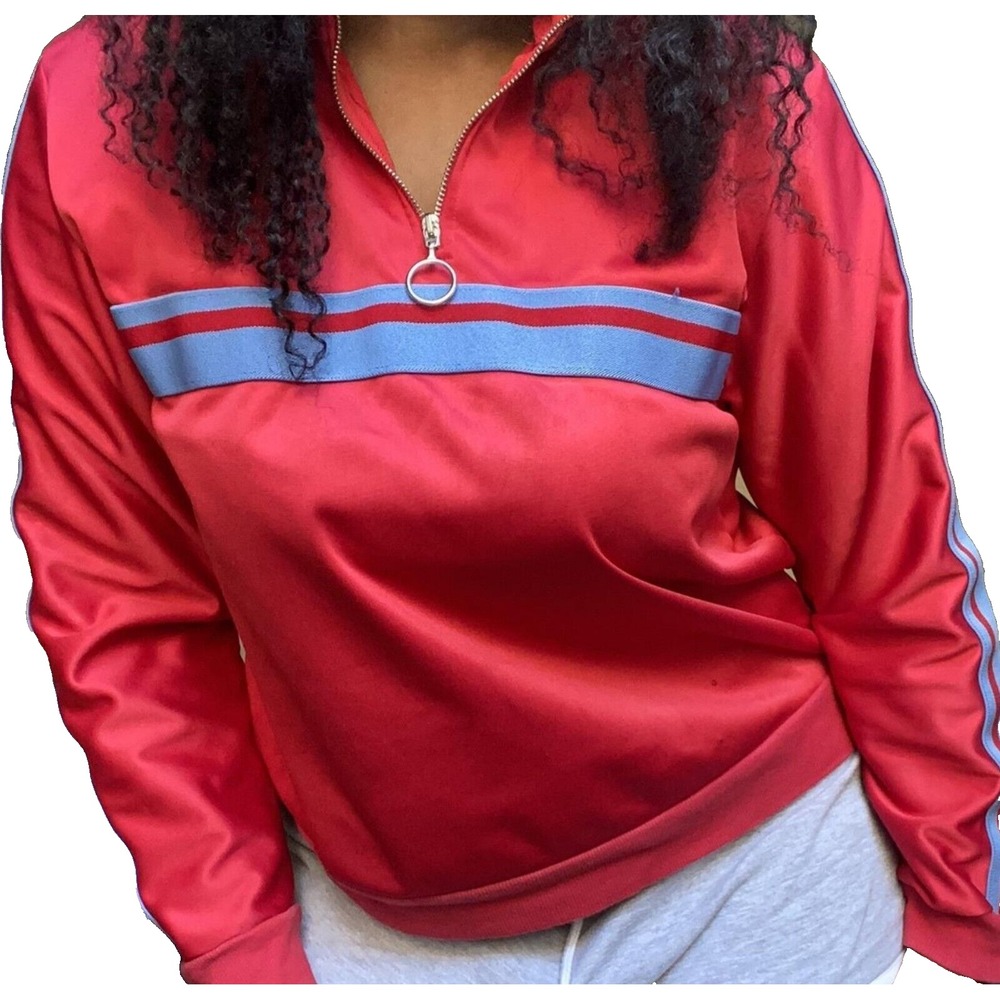 TOPSHOP Track Jacket Womens US 4 EUR 36 Red Blue Stripe Long Sleeves 1/4 Zip